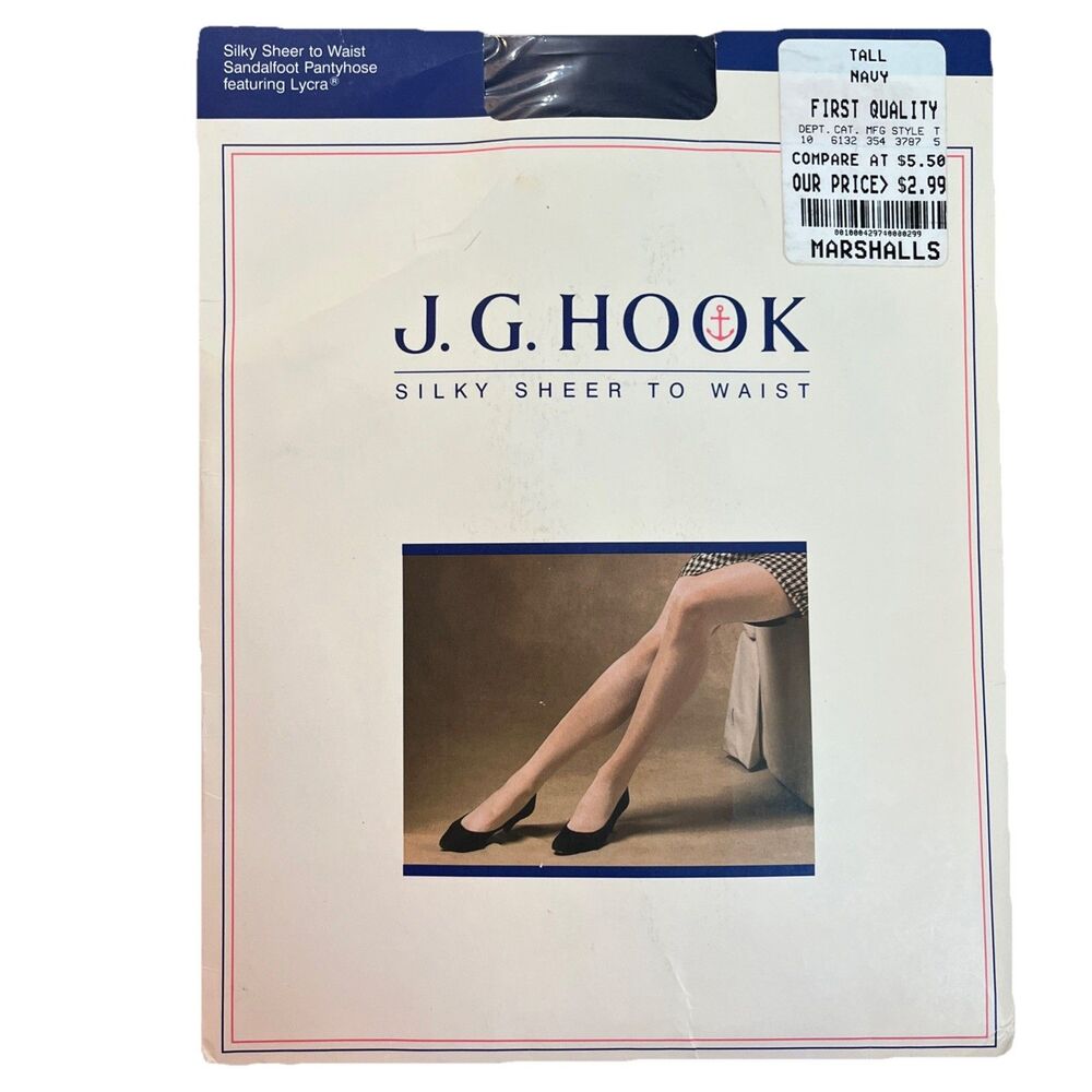 NIP J.G. Hook Silky Sheer To Waist Sandalfoot Pantyhose Tall Navy Nylons